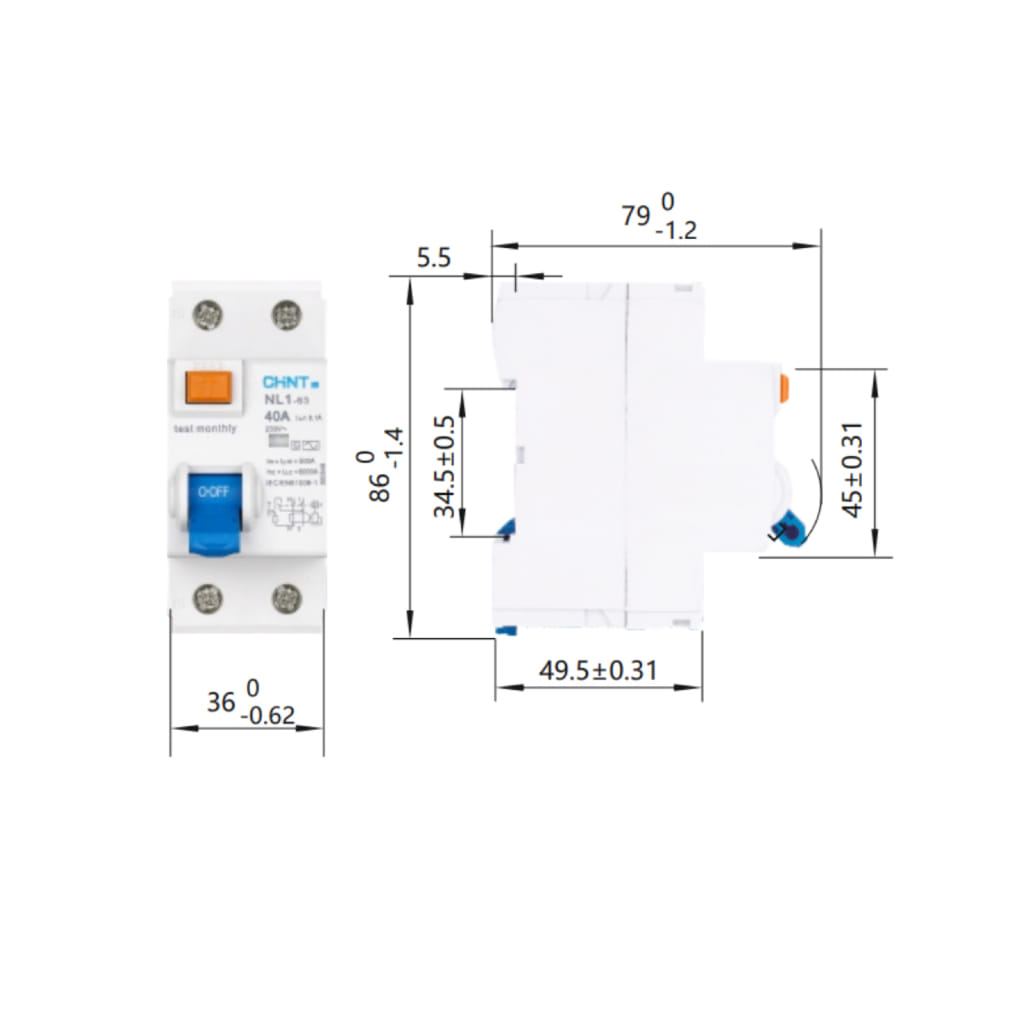 เบรคเกอร์กันดูด 63 แอมป์ 2 โพล 30MA 10KA CHINT RCCB NL1-63 2P TYPE A (FOR EV)_6